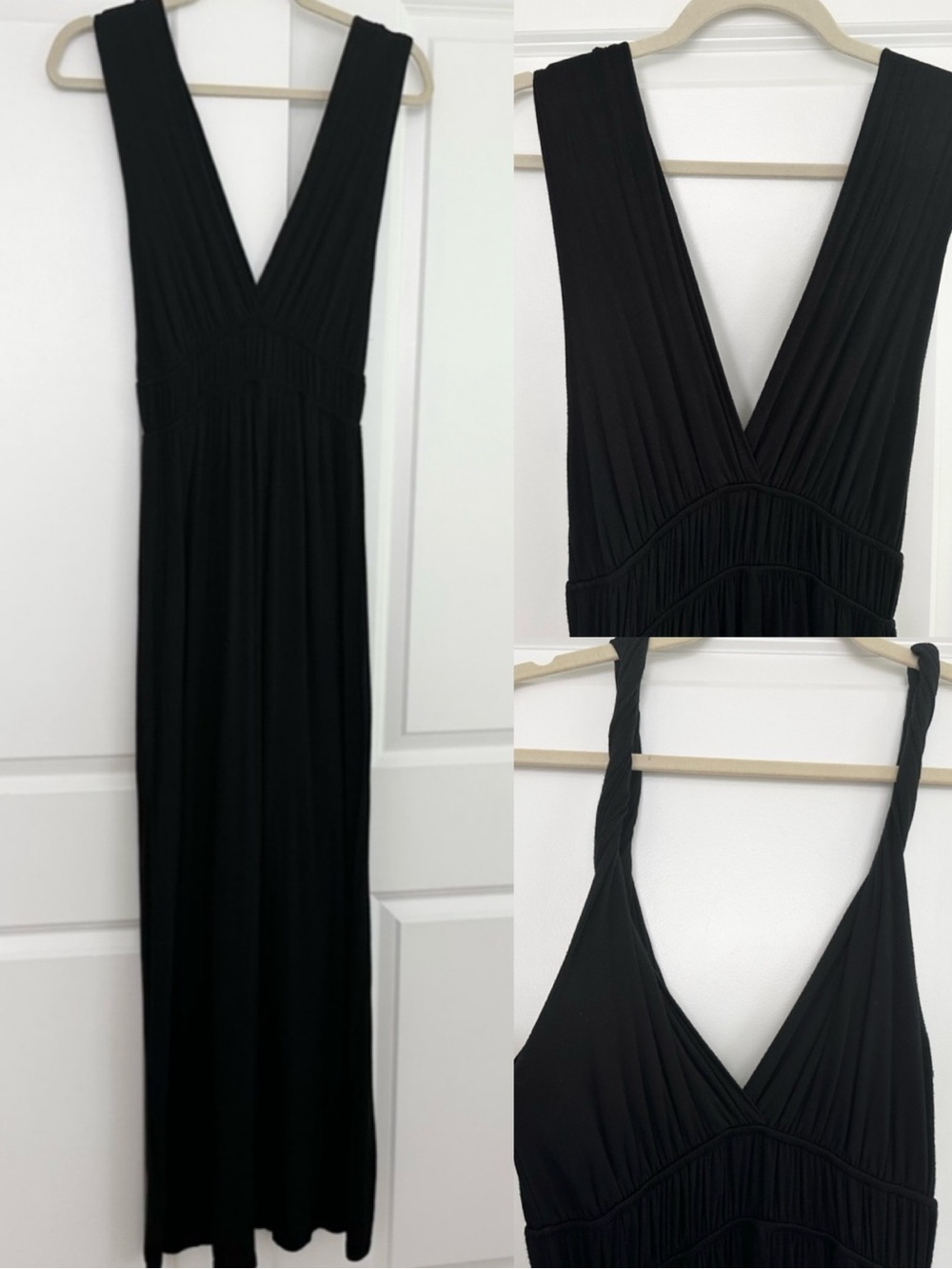 Black Sleeveless V-Neck Stretchy Super Soft Maxi Dress Elastic Waistband